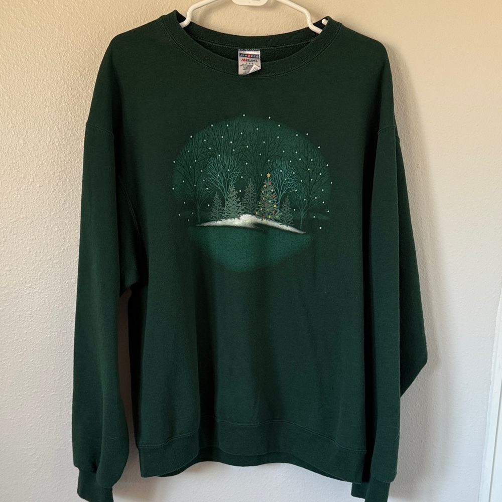 Christmas Trees Forest Green Crew Neck Pullover Sweatshirt Large